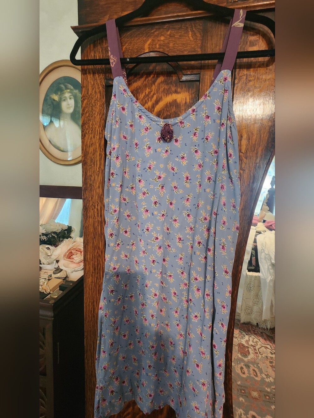 Light Blue Floral Slip Dress with Purple Accents